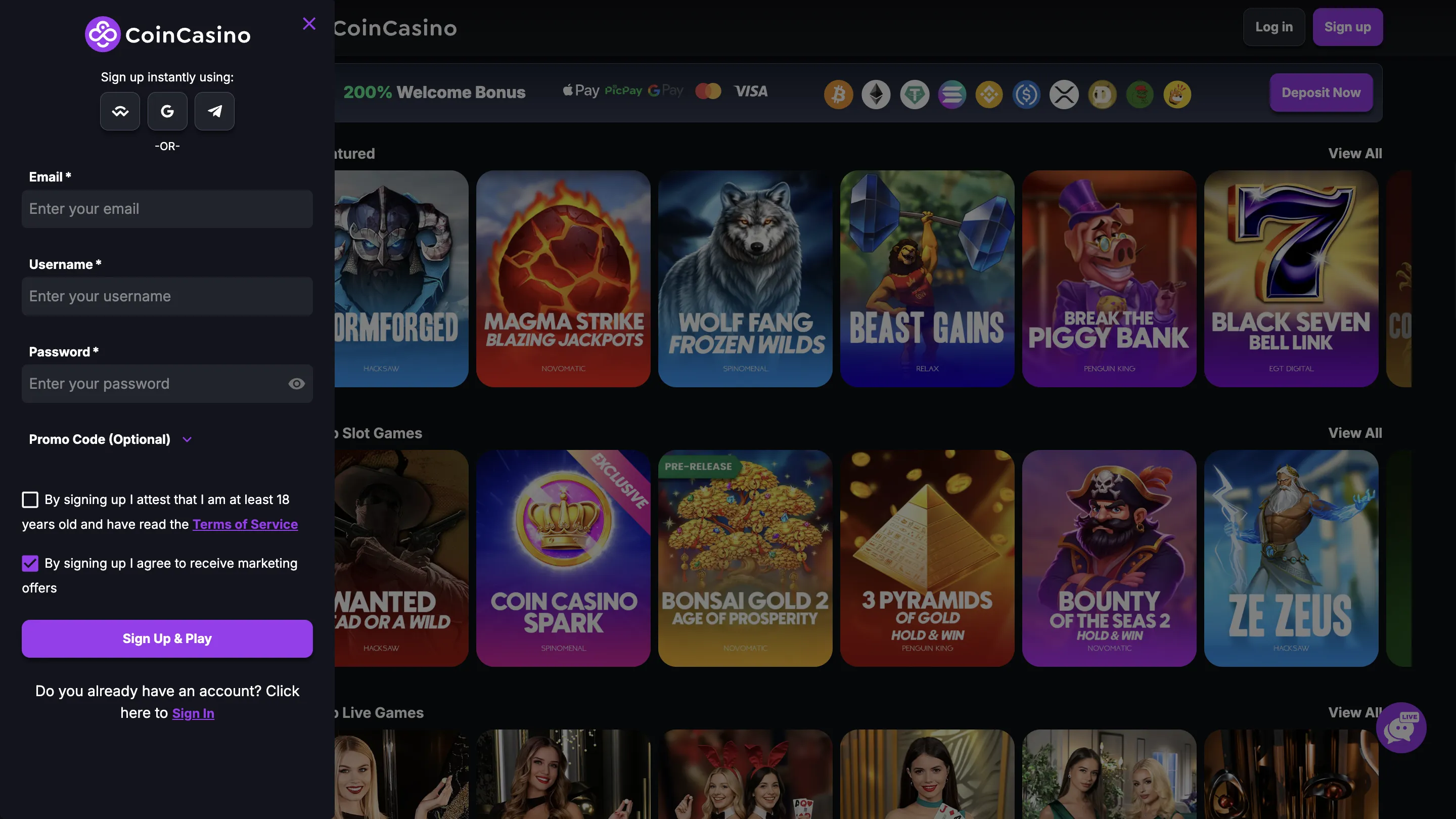 Signup and no KYC process at crypto casinos